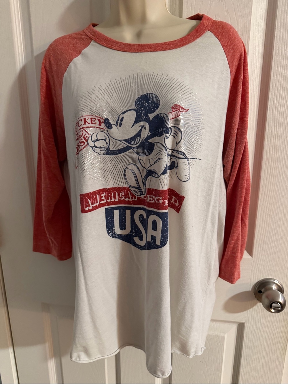 Disney Parks Vintage Mickey Mouse "American Legend USA" Raglan Baseball Tee L